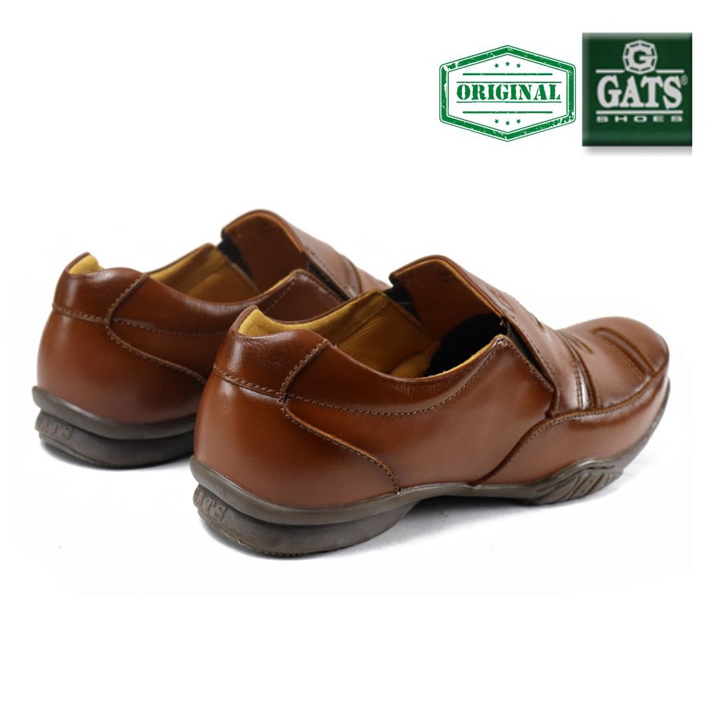 Sepatu Pantofel Pria Kulit Sapi asli Model Slip on Casual Santai formal kerja Kasual kantor original GATS GP0003 Hitam Tan