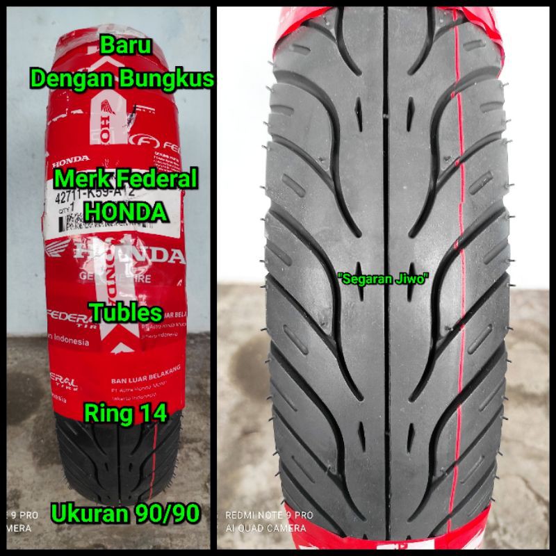 Ban Tubles motor matic ring 14 ukuran 90/90 ban belakang Honda beat Vario 110 125 merk Federal AHM O