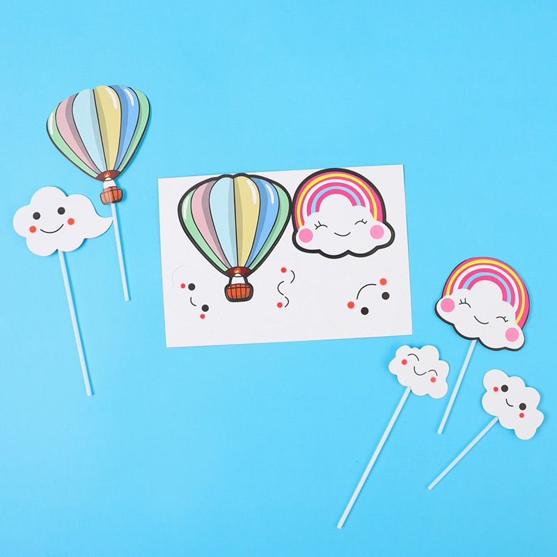 5pcs / set topper Kue Bentuk Awan Balon Udara Warna-Warni Untuk Dekorasi Pesta Baby Shower