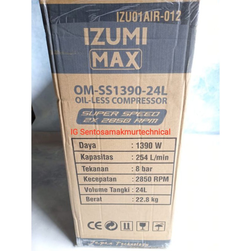 IZUMI MAX OM SS1390 1.75 HP Kompresor Compressor Silent Tanpa Oli Oilless 24 L 1,75