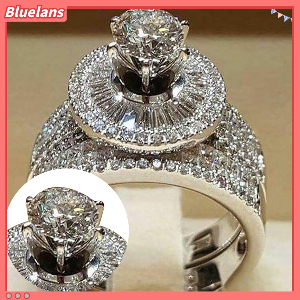 Bluelans 2Pcs Fashion Women Cubic Zirconia Statement Engagement Finger Ring Jewelry