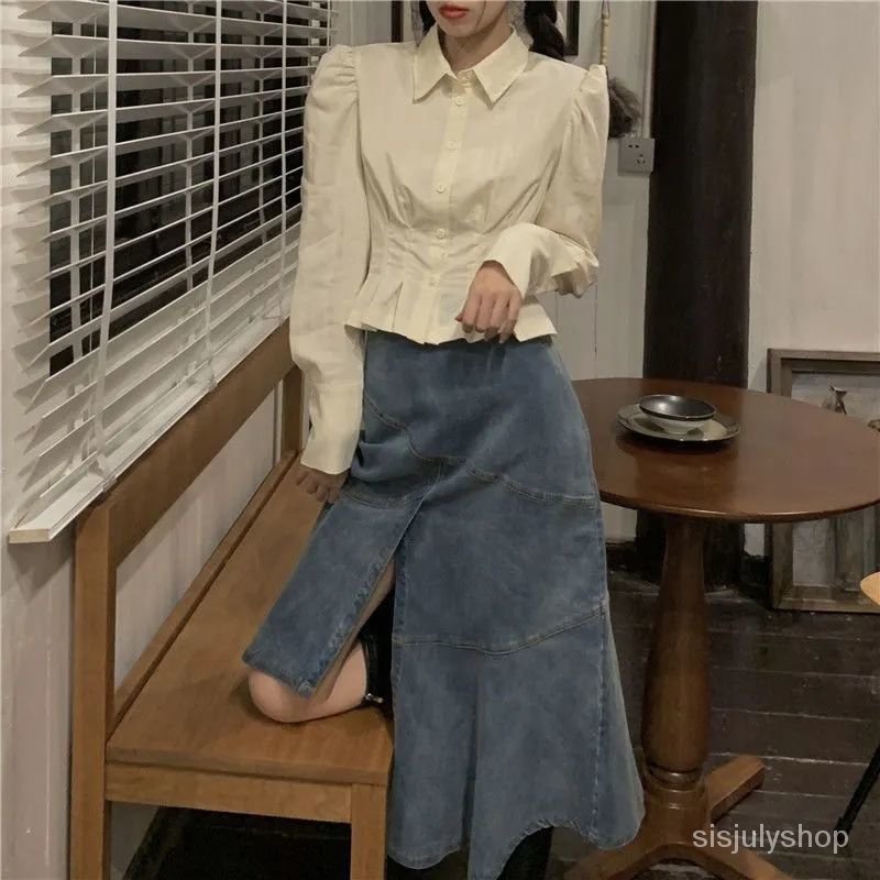 Kemeja pinggang wanita desain ceruk rasa kemeja 2021 baru atasan pendek retro Prancis