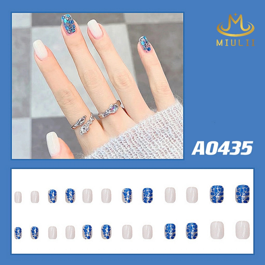 MIULII / KUKU PALSU  A0435  / 24PCS / 3D / NAIL ART / PREMIUM / CUTE / BIRU / FREE LEM JELLY / KUTEK