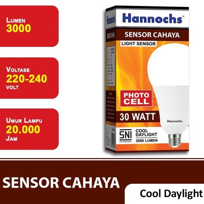 Light Sensor LED Bulb / Hannochs Lampu Sensor Cahaya 30W CoolDaylight