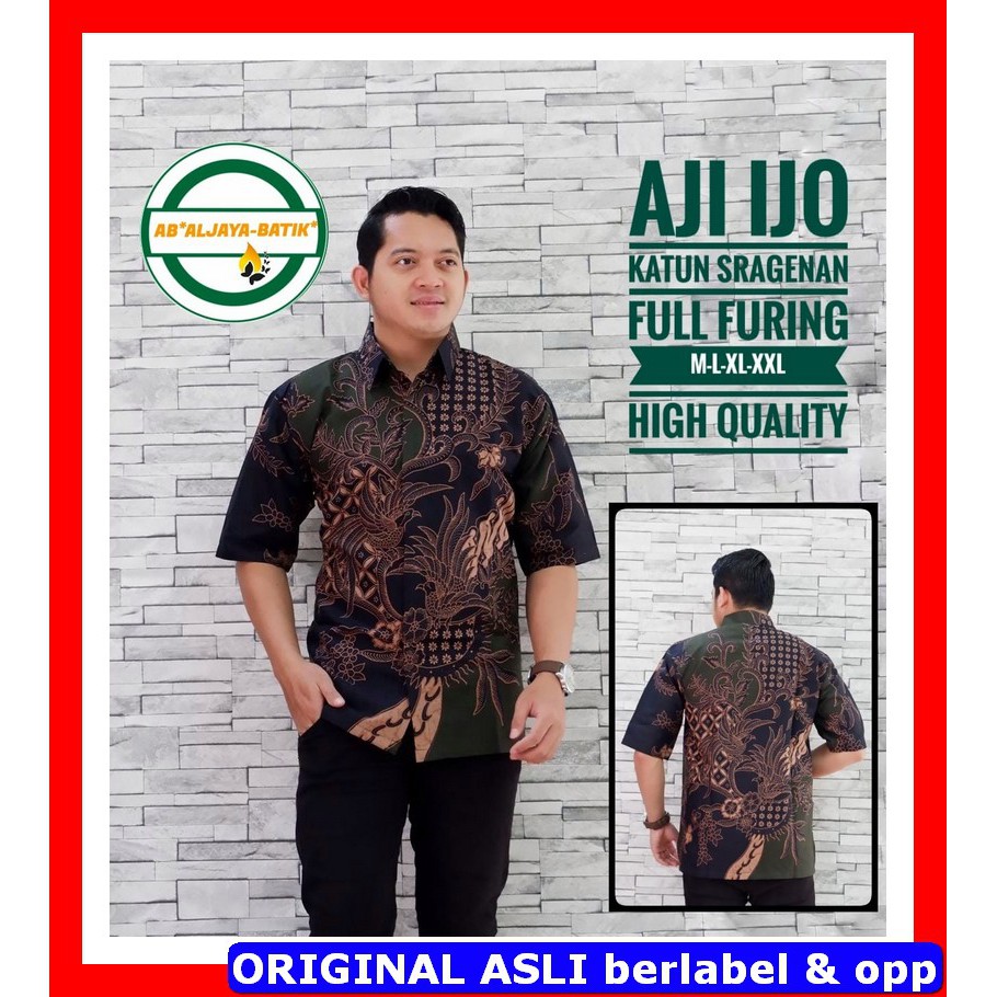 PROMO BATIK PREMIUM MODERN KEMEJA BATIK SOLO Lengan Pendek Lapis Furing Aljaya Aji Ijo Cendrawasih N
