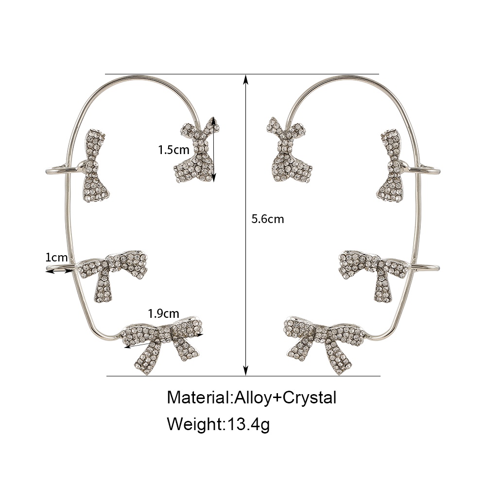 YEEZII Anting Klip Tanpa Tindik Warna Gold / Silver Desain Pita Hias Kristal Gaya Retro Untuk Wanita