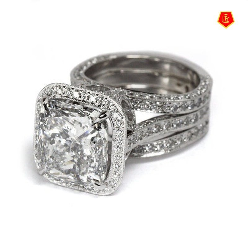 [Ready Stock]Inlaid Topaz Square Diamond Ring 925 Silver Luxury Fashion