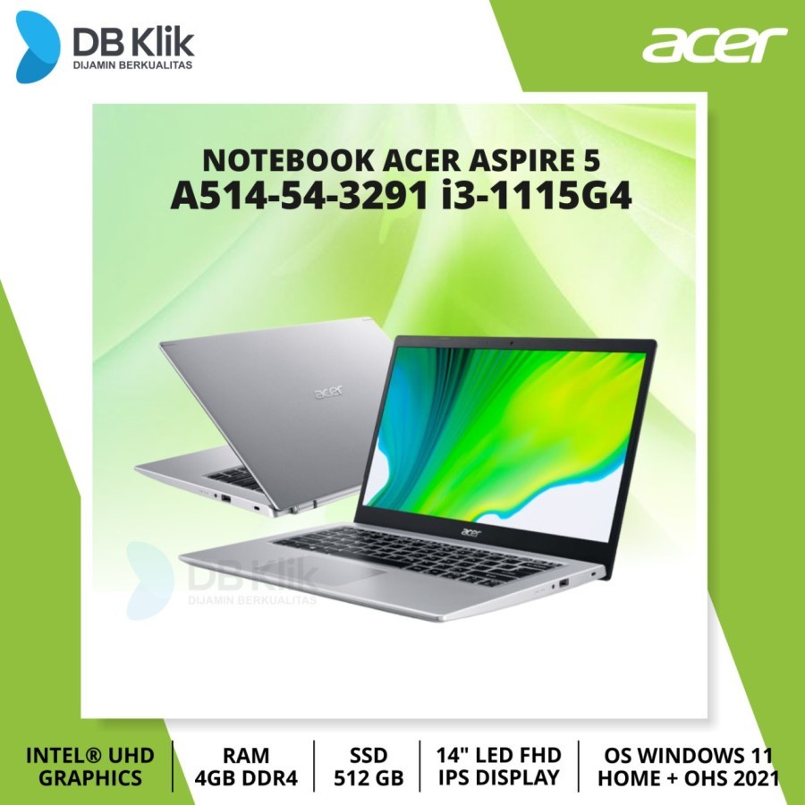 Notebook ACER Aspire 5 A514-54-3291 i3-1115G4  4/512G NoDVD W11+OHS 14