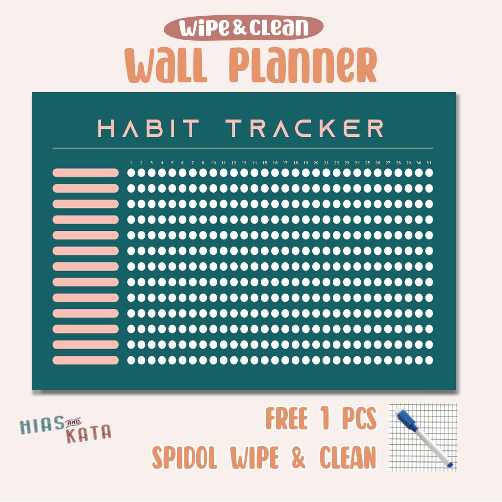 

Daily monthly planner habit tracker size A3 (Free 1pcs spidol wipe&clean)