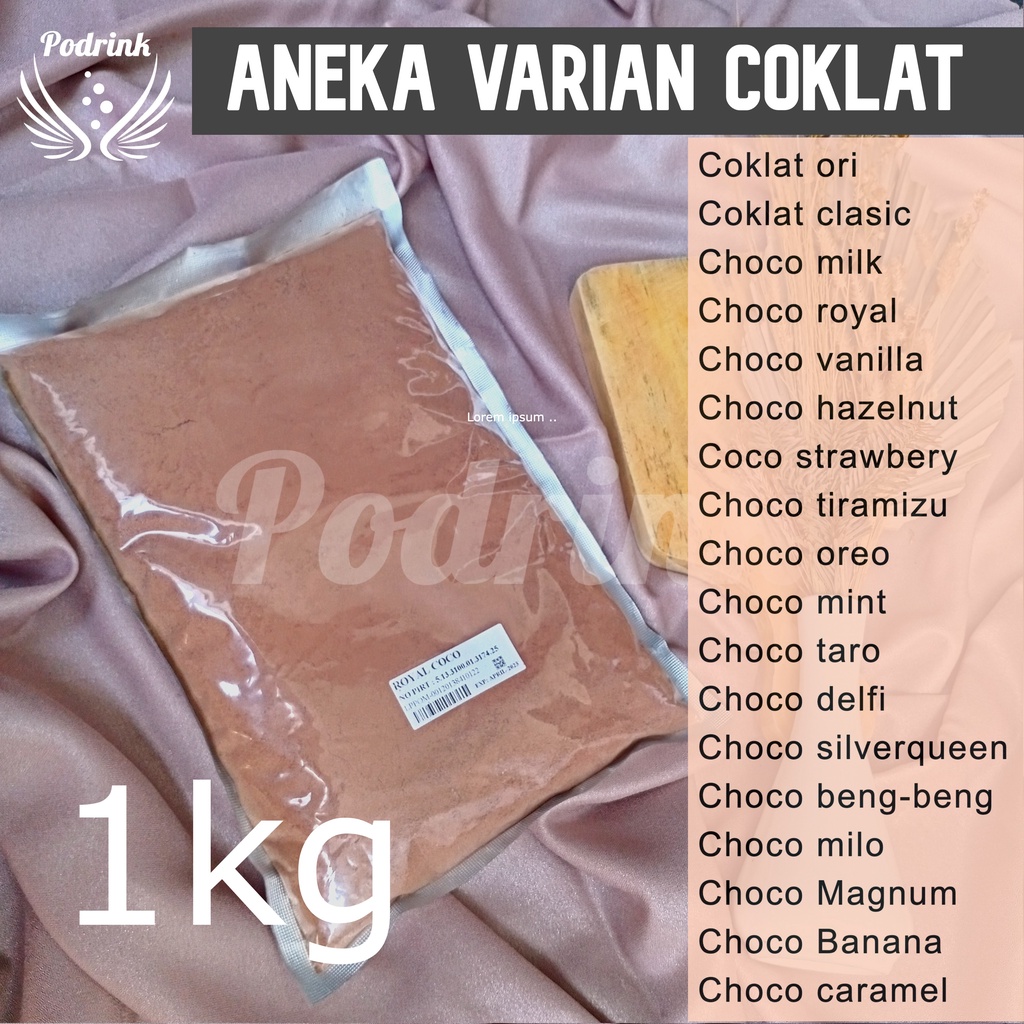 

Bubuk Minuman 1kg Murah Varian Coklat Untuk Boba, Esblend, Jellydrink dsb (mix gula)