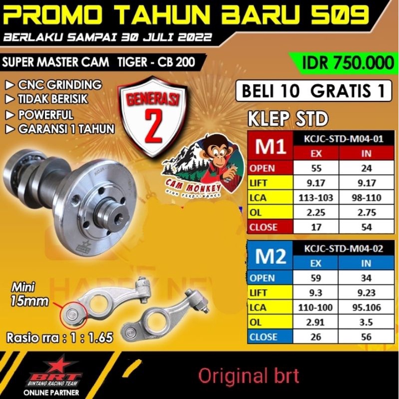 Noken as brt Tiger M1 M2 klep standar dan klep 34/29 klep 36/31