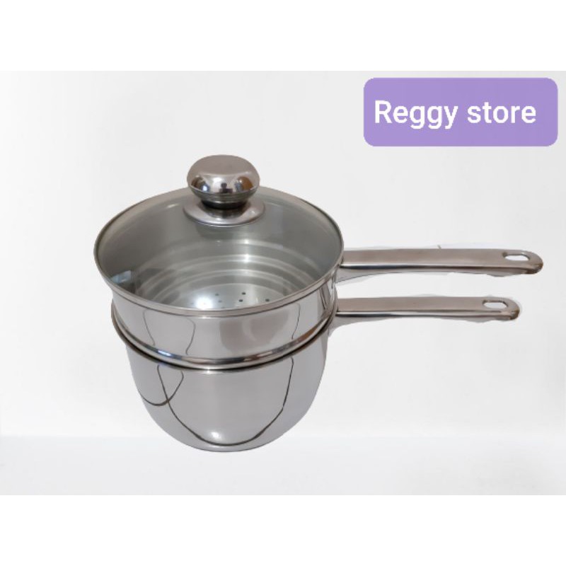 panci kukus | ichef saucepan with steamer | panci gagang stainless steel tutup kaca 18 cm
