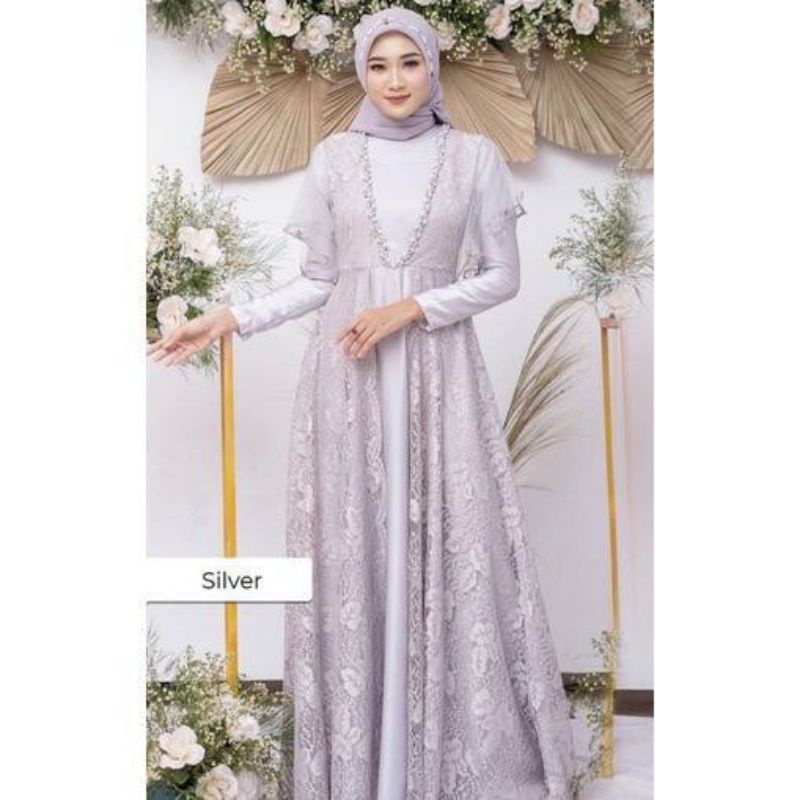 GAMIS BRUKAT | GAMIS SYAR'I | KEBAYA BRUKAT MODERN | GAMIS BRUKAT TILE MUTIARA | GAUN PESTA WANITA M