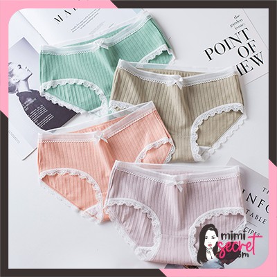 ❤ MIMI ❤ Celana Dalam Katun CD Wanita Cotton Underwear Aksen Renda &amp; Pita IMPORT TERLARIS