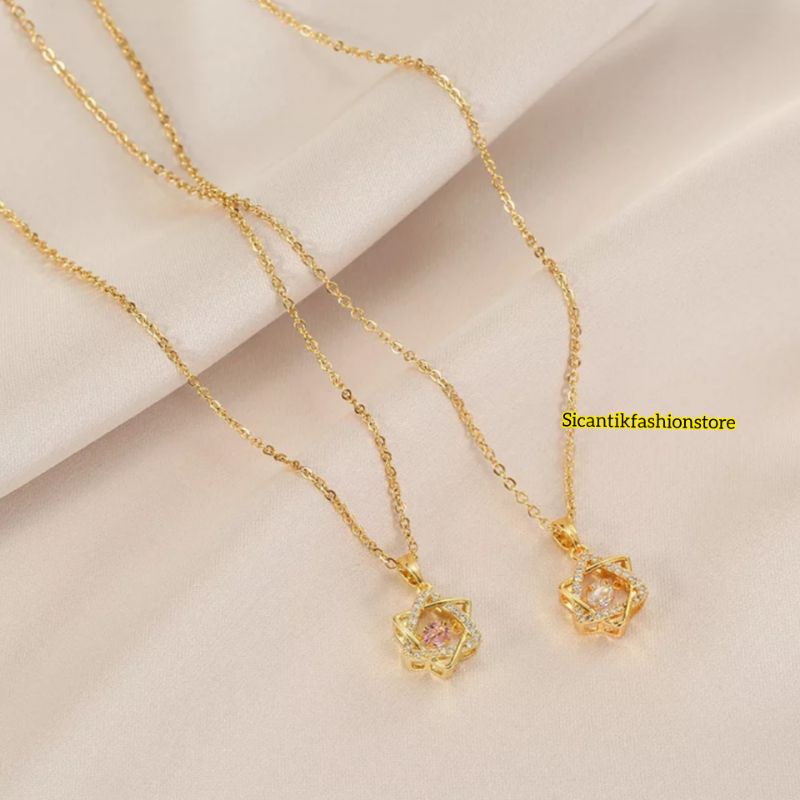 Kalung Wanita Titanium Liontin Segitiga Gold Terbaru Anti Karat selamanya Kalung Titanium Wanita Korea Kekinian Liontin Segitiga Gold Terlaris