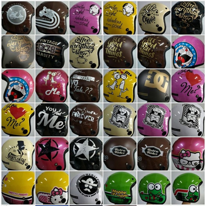 Helm Bogo Retro Motif Kaca Injak Datar Flat Visor Kaca Cembung Bogo Helmet Classic Style