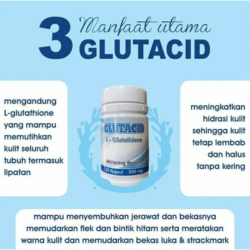 Glutacid  Kemasan Terbaru Glutathione 16,000mg Original Whitening Booster Anti Aging