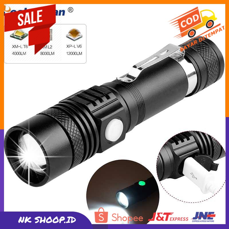 Pocketman Senter LED USB Rechargeable XML-T6 6200 Lumens 10W - P15