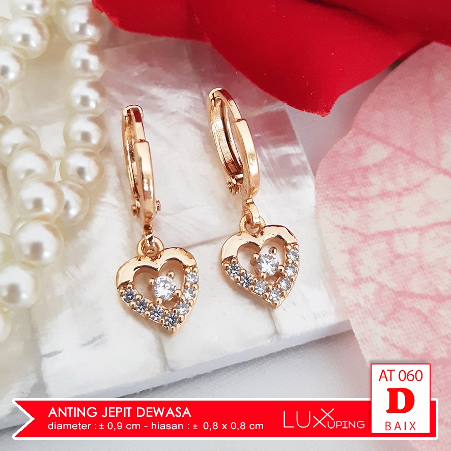 AT 060 Anting Panjang Dewasa Batu Permata Sirkon Perhiasan Lapis Emas 18K Anting Xuping Bunga Love Aksesoris Wanita Yaxiya Luxx Xuping