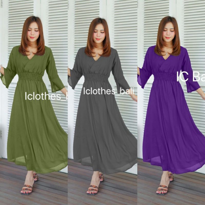 DRESS LENGAN TROMPETMOTIF POLOS TERBARU MLT001