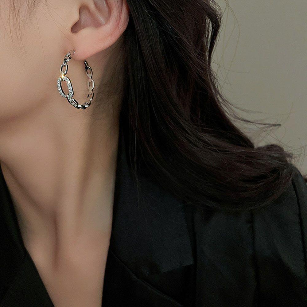 Needway Anting Berbentuk C Wanita Rantai Retro Elegan Paduan Mengkilap Gadis Anting Gaya Korea