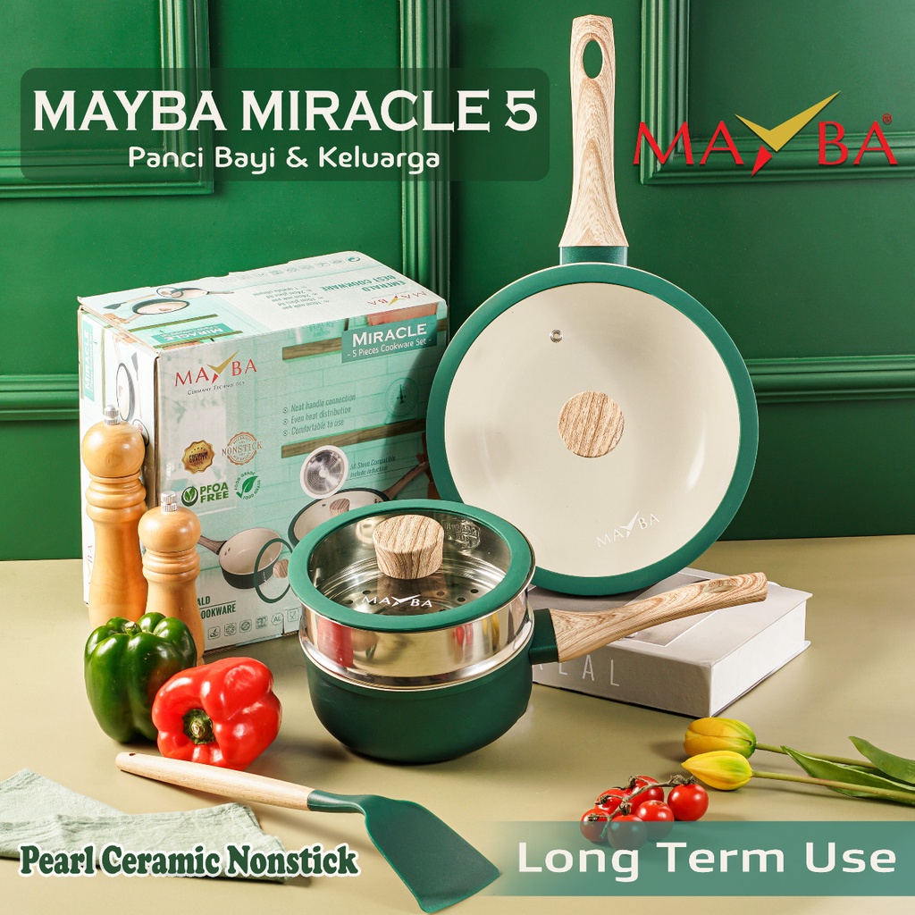 PANCI SET MAYBA MIRACLE [Bestseller] Keramik mutiara anti lengket Jerman - Tutup kaca exclusif