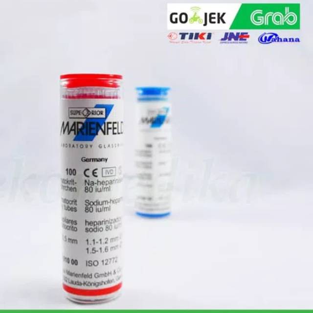 MARIENFELD Tabung Mikro Kapiler Hematokrit Tube/ Heparine Red