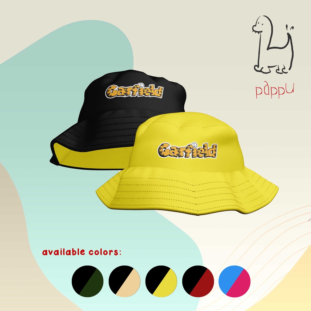 T/87 Topi Bucket Hat Anak 2 Warna Garfield Cat Baby Kids Custom Name