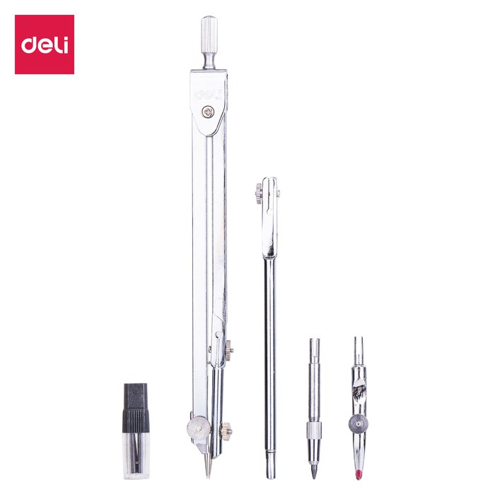 

Grosir Deli E8604 Jangka-Metal 5pcs Compass w/pencil leads Ink Drawer Silver Keren