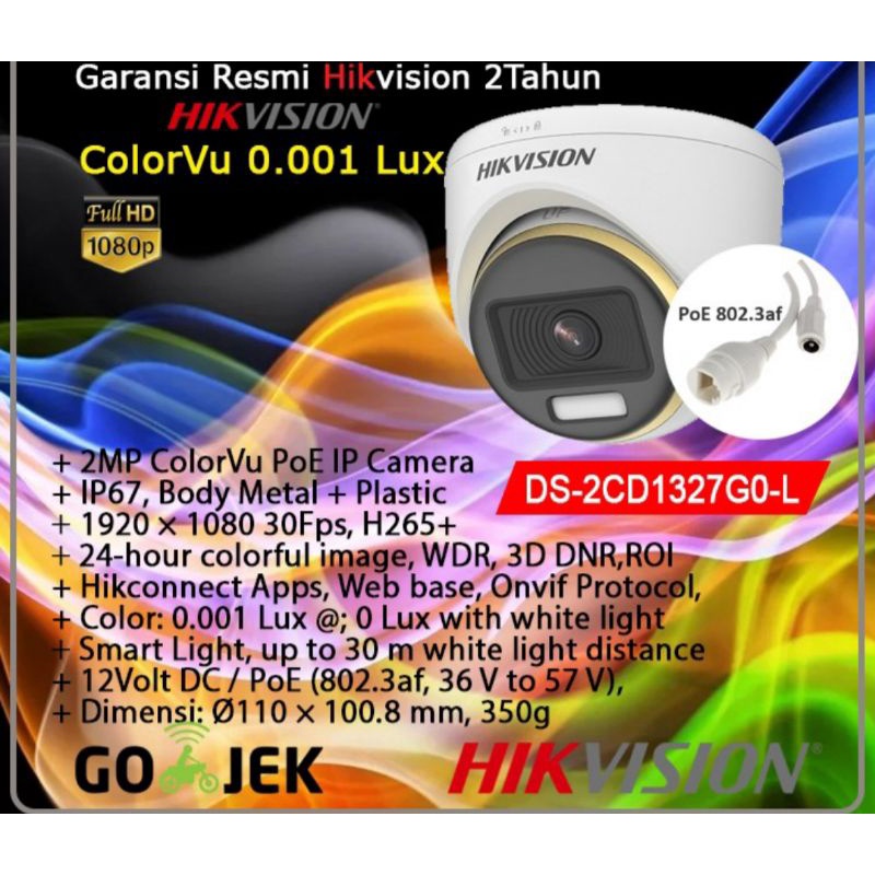 DS-2CD1327G0-L Hikvision IP Camera PoE CCTV Indoor 2MP ColorVu Resmi