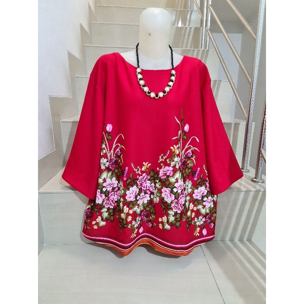 Blouse Scuba Premium Import Jumbo 2XL-3XL-Motif D - Merah