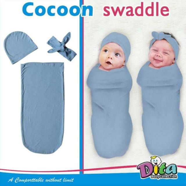 SNI DITA MOONSCARE Bedong Polos Cocoon Swaddle Rainbow/Bedong Swaddle Bayi Bedong Instan Bayi Plus Hat Headband