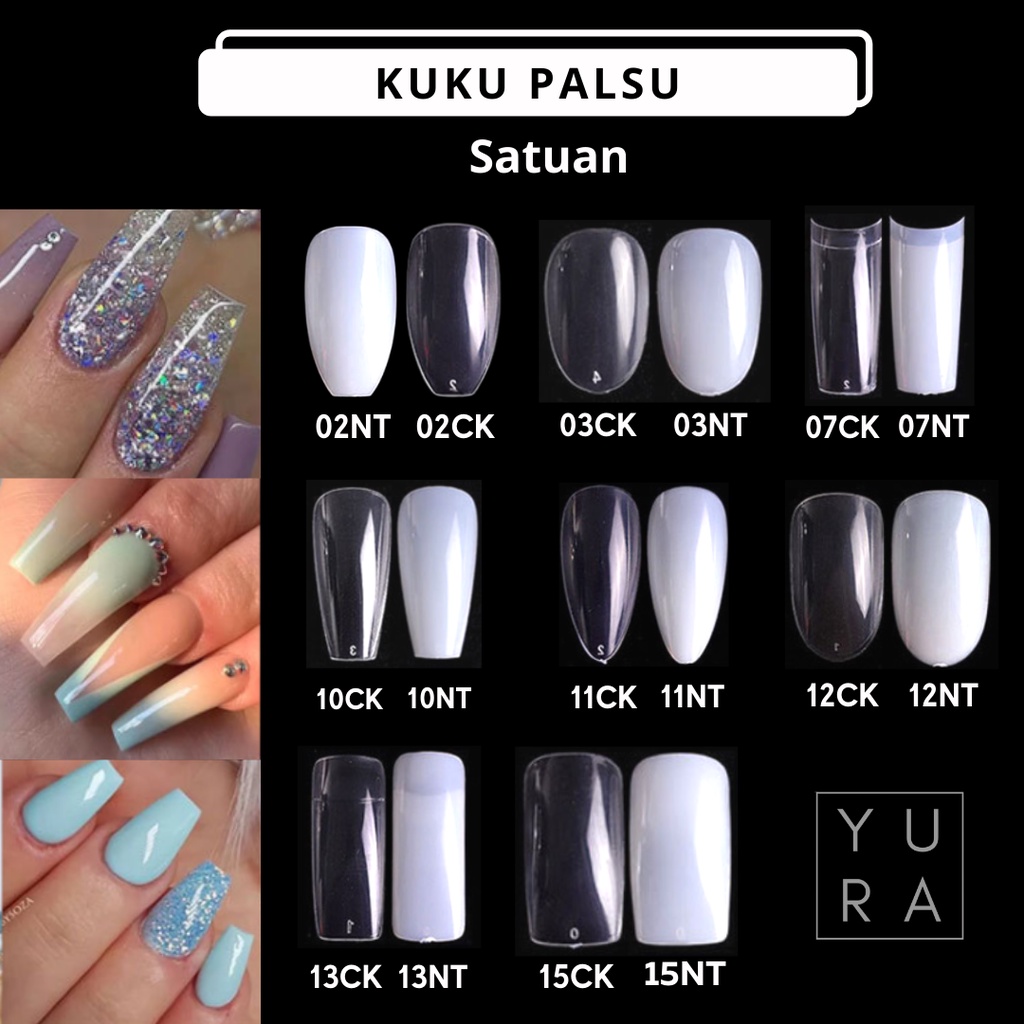 SET KUKU PALSU SATUAN bening dan putih 500 pcs / Fake Nails Acrylic set / nail art DIY