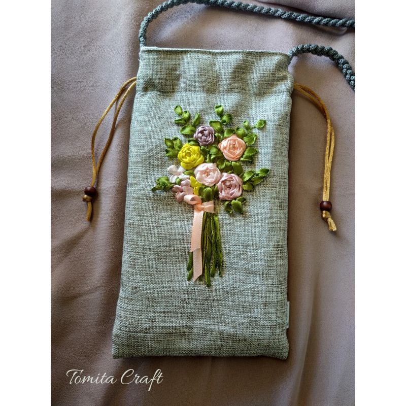 tas hp handmade sulam pita/ phone bag ribbon embroiderry
