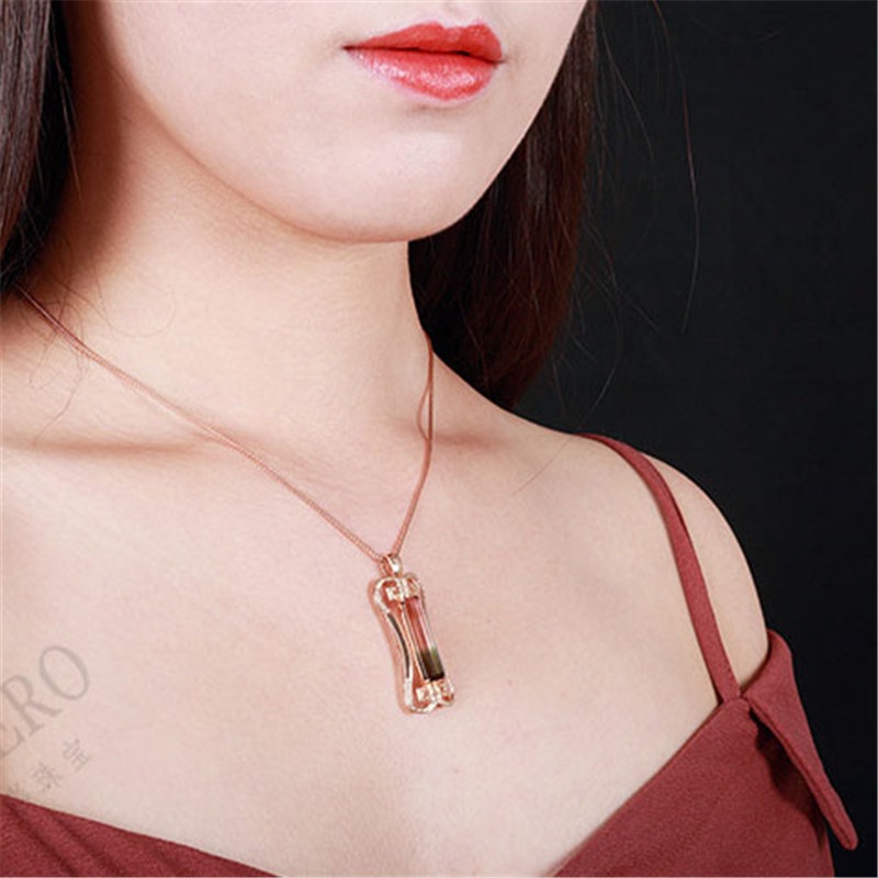 [Ready Stock]Fashion New Color Gem Seal Pendant Plated 18K Rose Gold Micro Inlaid with Diamond Necklace