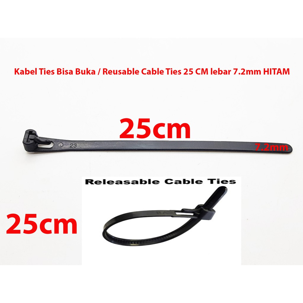 Kabel Ties Bisa Buka 25 CM lebar 7.2mm HITAM / Reusable Cable Ties