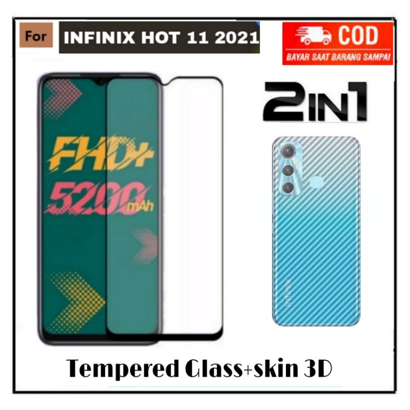 PROMO 2in1 Tempered Glass INFINIX HOT 11 11s 11 PLAY 10 PLAY Note 11 11 nNc Full Layar Plus Garskin Carbon 3D