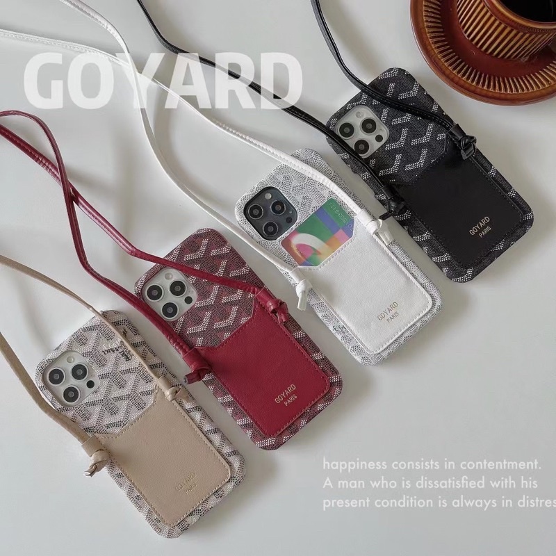 Fashion Goyaard Leather Sling Lanyard Case Iphone 13 Pro Max X Xs Xr XsMAX 11 11Pro 11ProMax 12 12Mini 12Pro 12ProMax