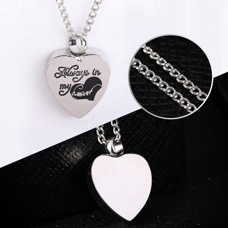 itanium Steel Always My Heart Funeral Cremation Jewelry Silver Urn Necklace Pendant For Ashes Memorial Keepsake Necklace