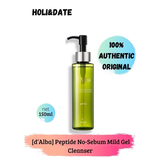 d’Alba Peptide No-Sebum Mild Gel Cleanser 150ml - gel pembersih muka lembut ringan mild gentle