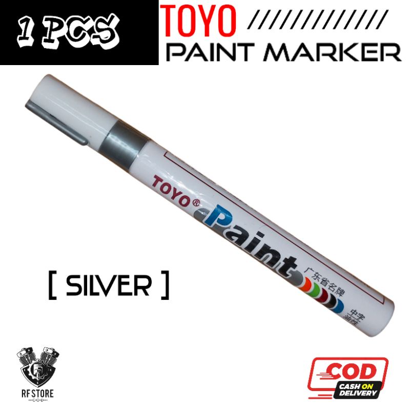 spidol permanen Toyo paint/ Warna Silver/ 1 pcs/ Spidol ban/ Spidol serbaguna/RF Store