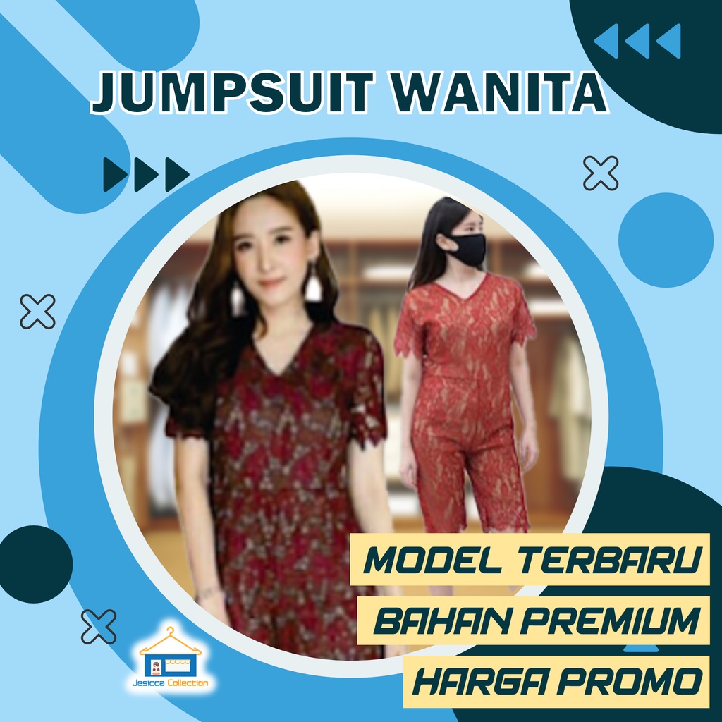 Jumpsuit Baju Pakaian Atasan Terusan Outer Wanita Murah Perempuan Kekinian Polos Brokat Maroon