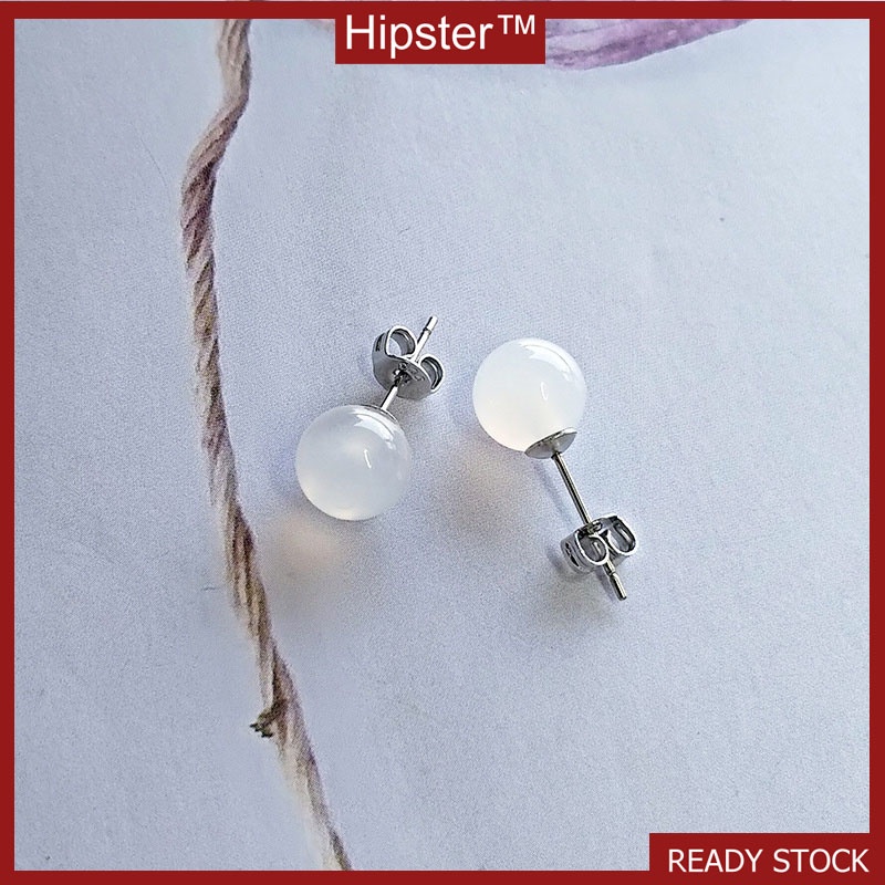 Simple and Stylish Personality Wild Ball White Gemstone Earrings