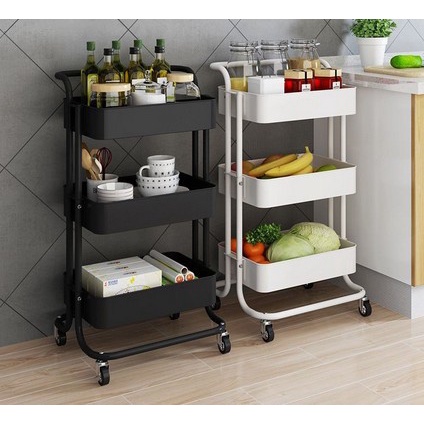 PUTIH Rak roda susun 3 keranjang troli dapur kamar salon meja snack