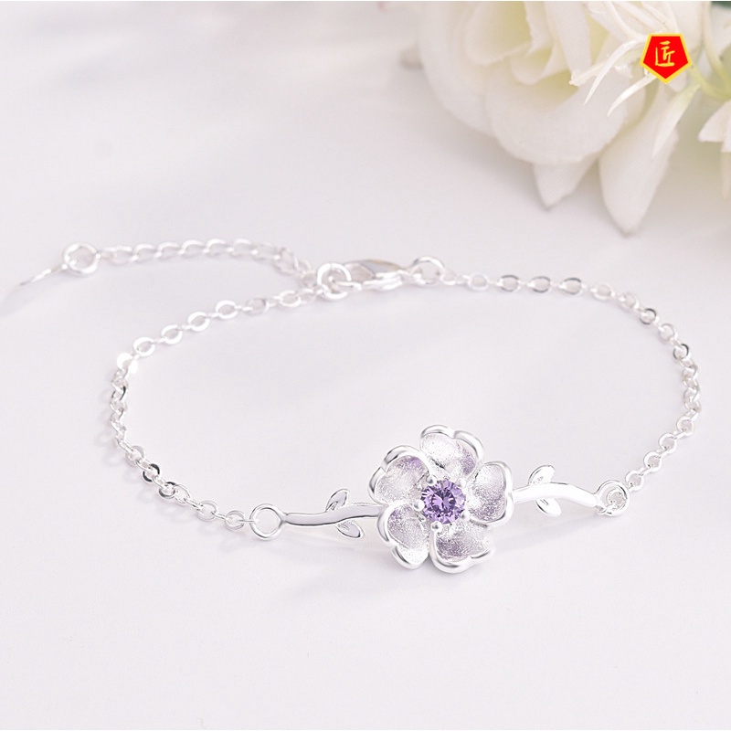 [Ready Stock]Amethyst Pink Diamond Cherry Blossom Bracelet Sweet