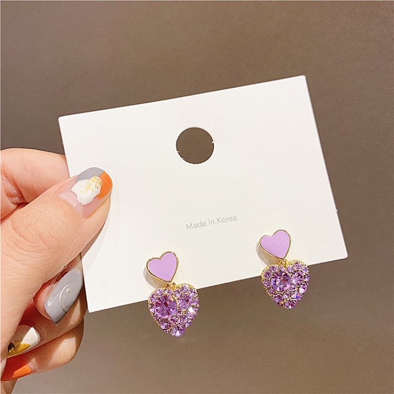 IFYOU Fashion Purple Crystal Earrings Sweet Girls Star Heart Stud Earrings Women Jewelry Accessories