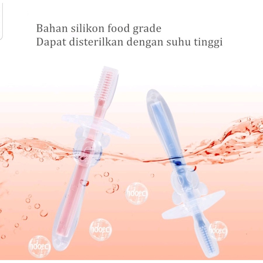 SIKAT GIGI BABY SILICONE TRAINING DENGAN PELINDUNG ANTI SEDAK UNTUK BAYI - FINGER TOOTH BRUSH - BC