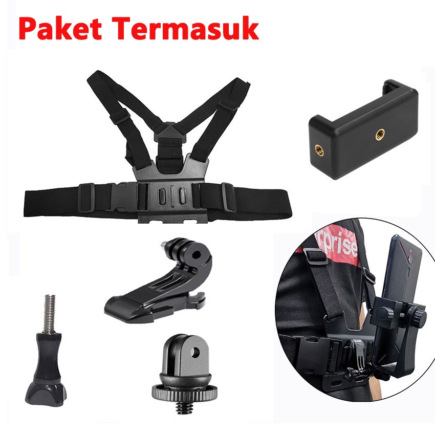 5PCS/Set Chest Strap/ Body Belt Holder Clip/Tali Dada Handphone/Mount Kamera Body Belt Holder HP Clip Clamp Smartphone Universal Topi