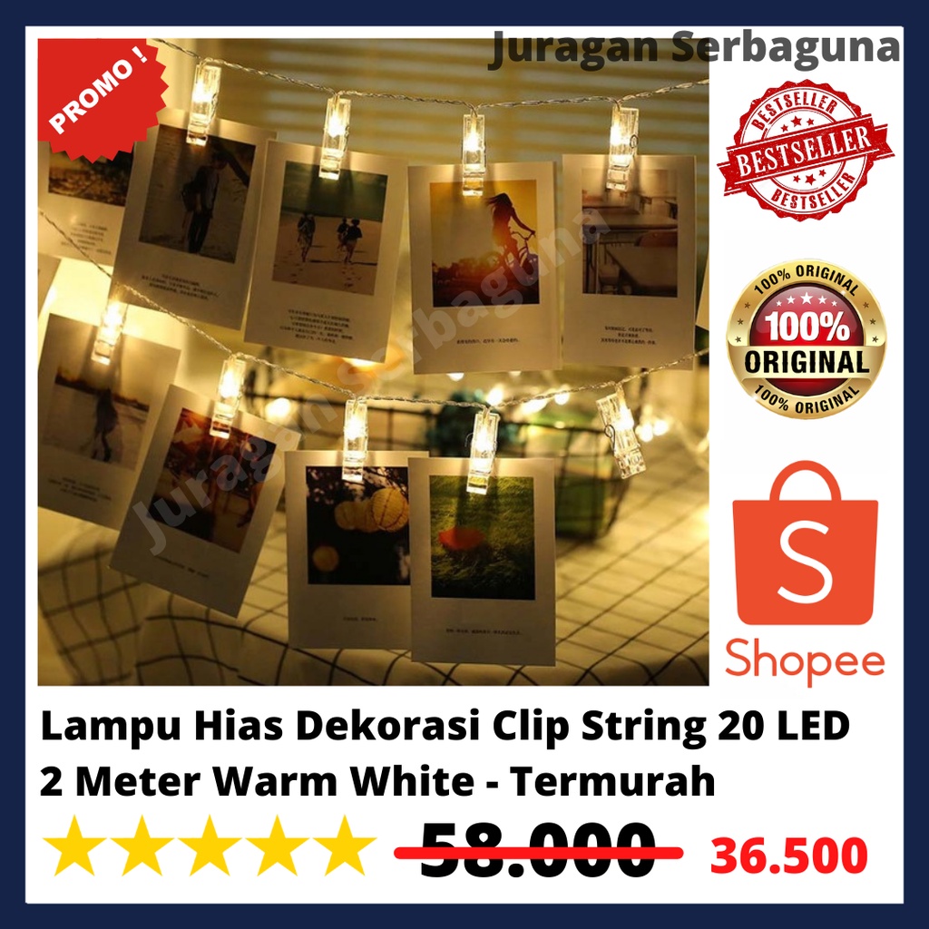 Lampu Hias Dekorasi Clip String 20 LED 2 Meter Warm White - Termurah