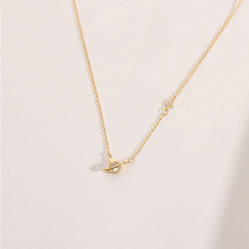 Kalung Elegant Planet Star Pendant Necklace Fashion Shining Crystal Clavicle Chain Necklaces for Women Jewelry